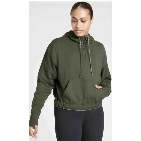 Athleta Ascend Warm Up Hoodie Sweatshirt Tuscan Olive Green Women's L Activewear - Picture 1 of 14